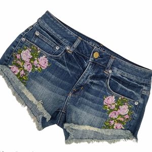 American Eagle Flower Print Embroidery Jean Shorts